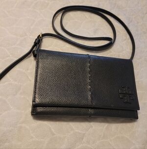 Tory Burch Black Leather Wallet Crossbody Bag